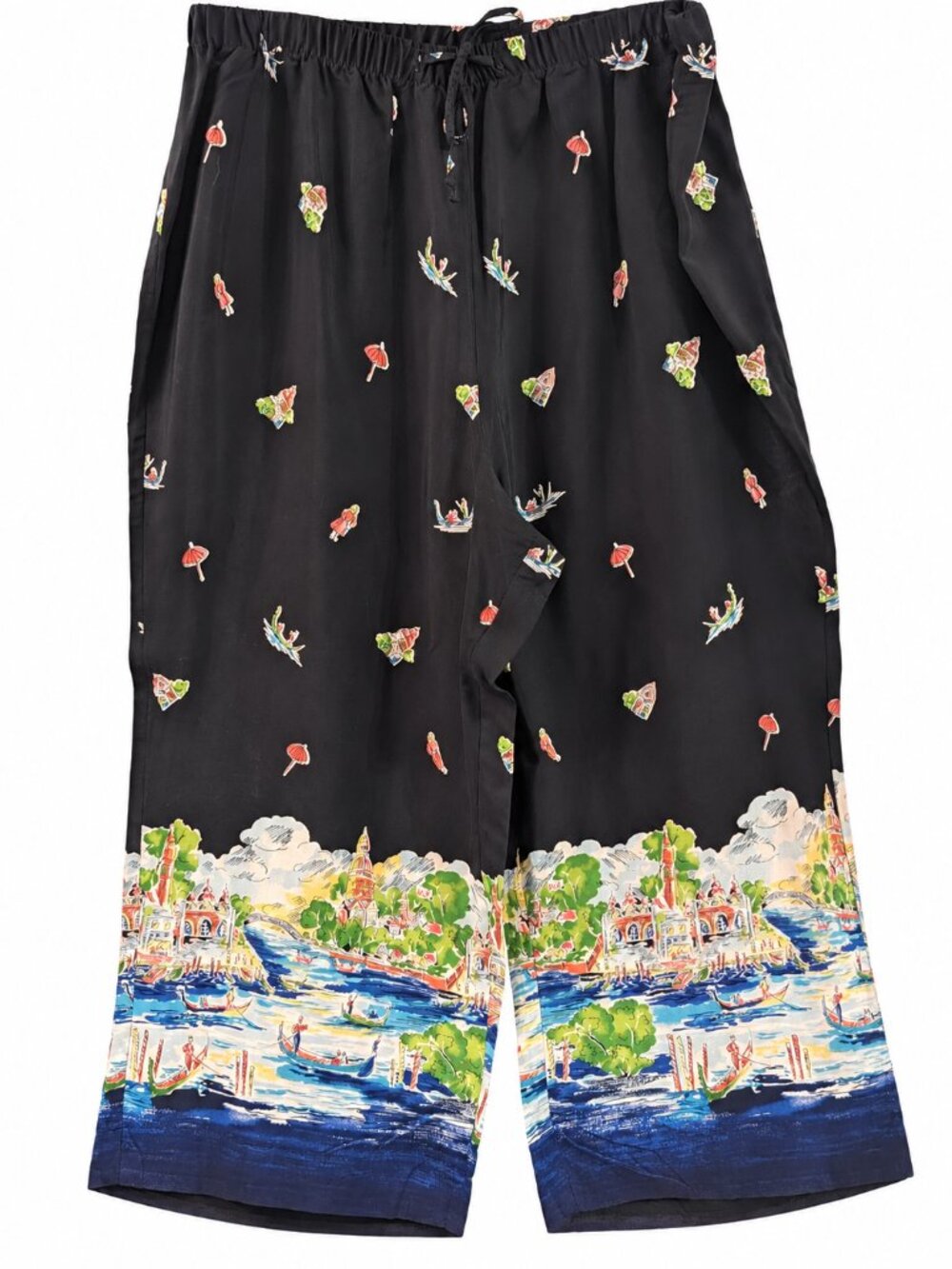 Portrait Black Venice Scenic Border Print Pants